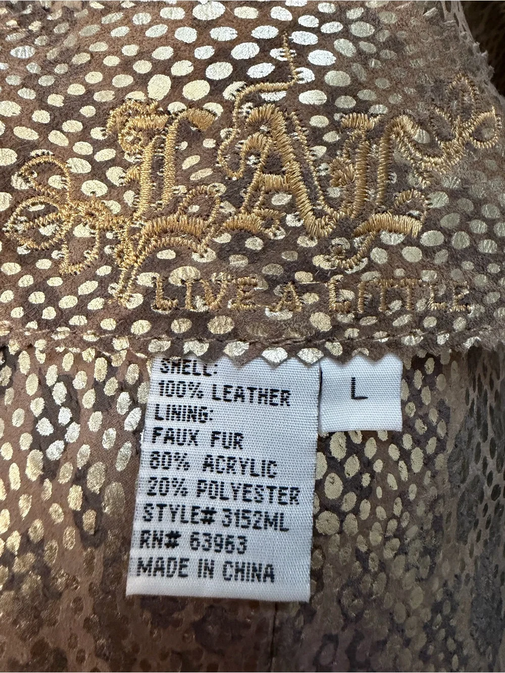 Brown Faux Fur Leather lined gold Open-Front Vest